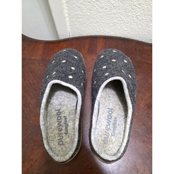 Pure wool Comfort Women's Gray Polka Dot Wool Slippers Rubber Soles Size 6 - Picture 5 of 10